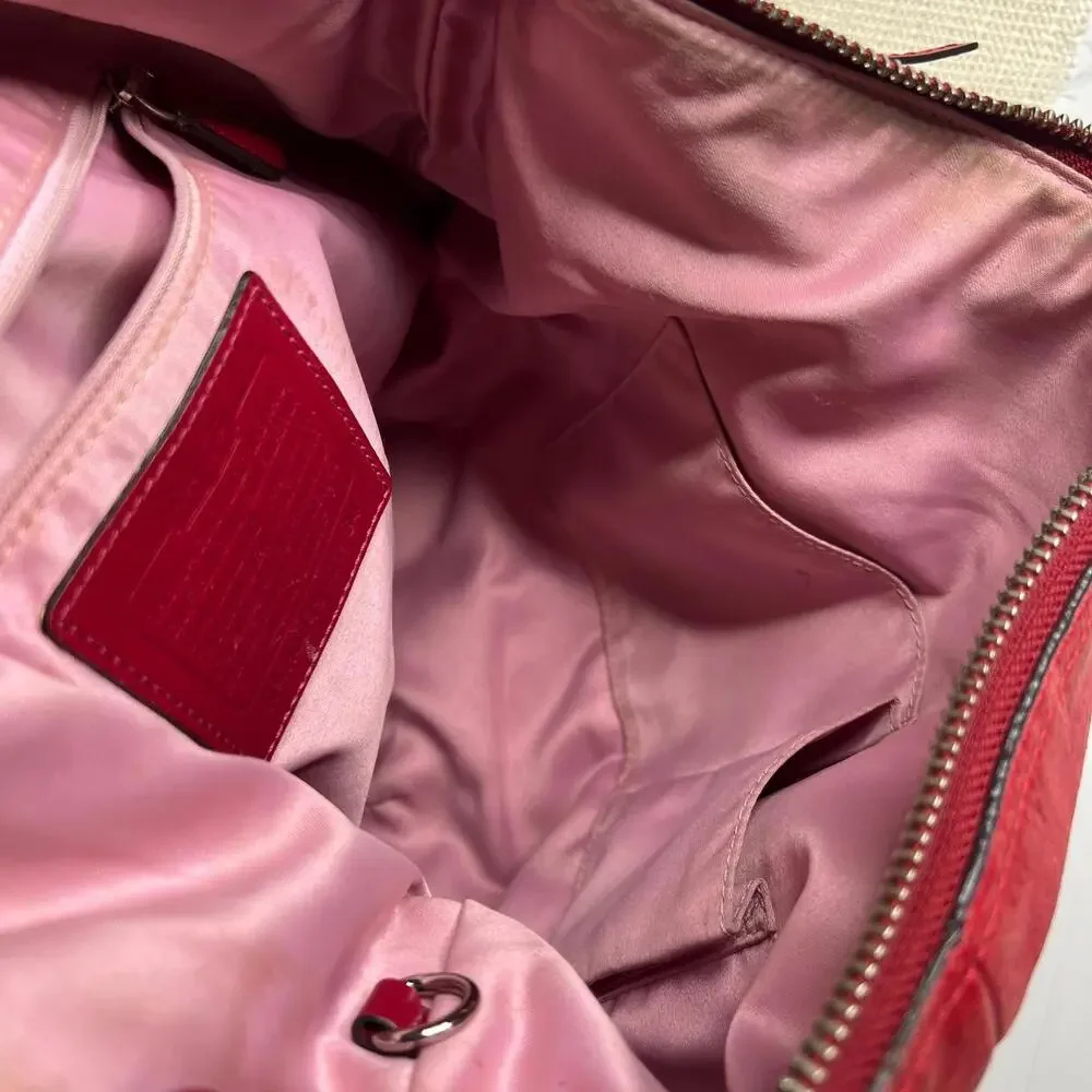 Coach Red Leather Hobo Shoulder Bag Purse Handbag Pink Lining #H0949-12834 - Picture 3 of 12